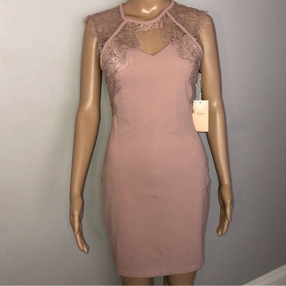 NEW color Nude : Sheer Lace Cutout Mini Dress (Knit) - Picture 3 of 4